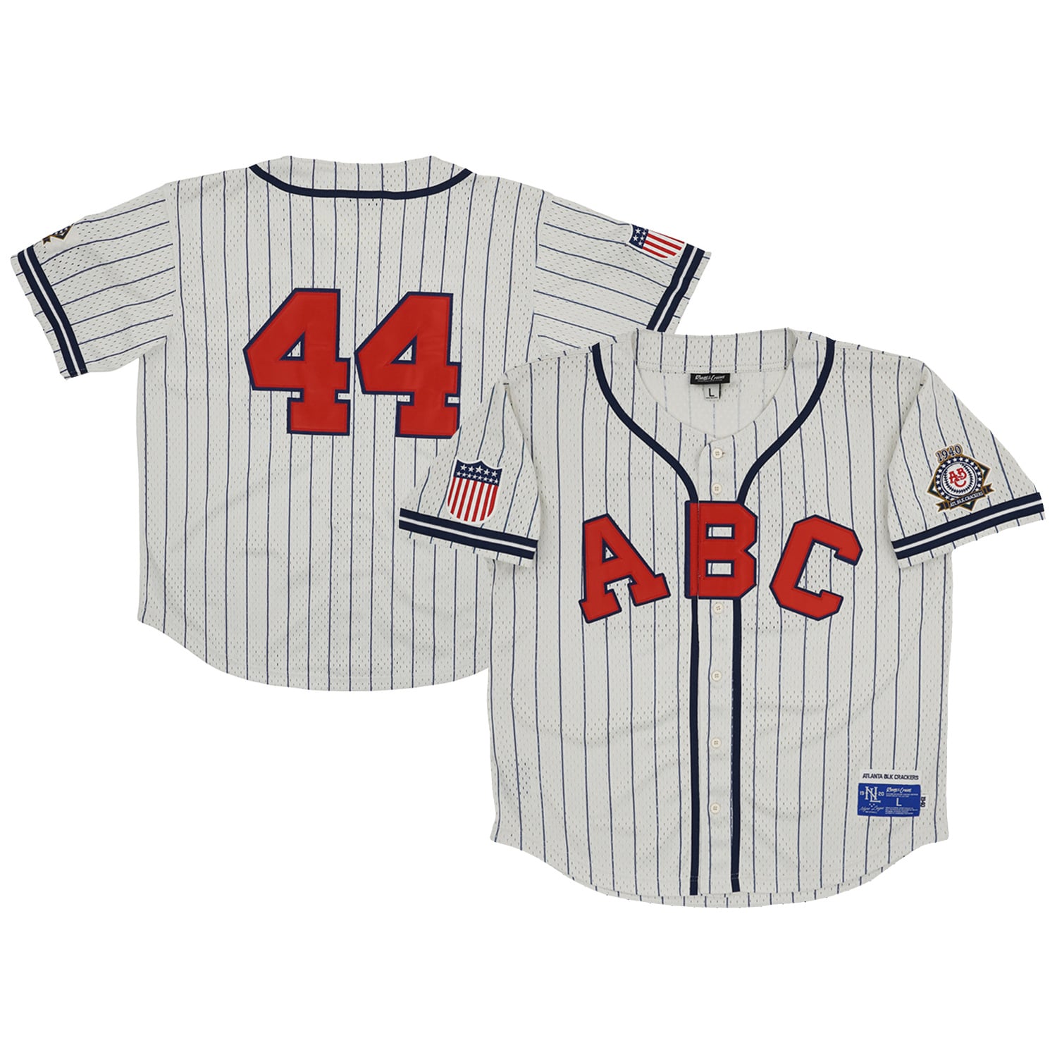 Men's Atlanta Black Crackers #44 Rings & Crwns Cream Mesh Button