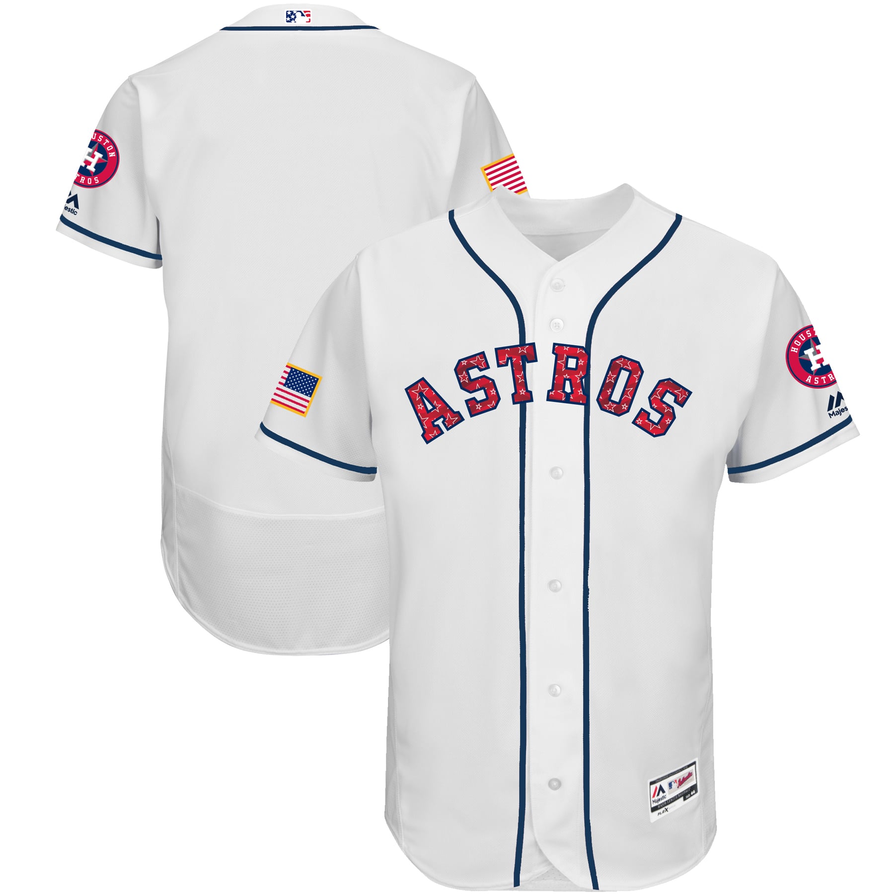Majestic HOUSTON ASTROS オーセンティック シャツ Men's Houston Astros Majestic White 2017 Stars & Stripes Authentic