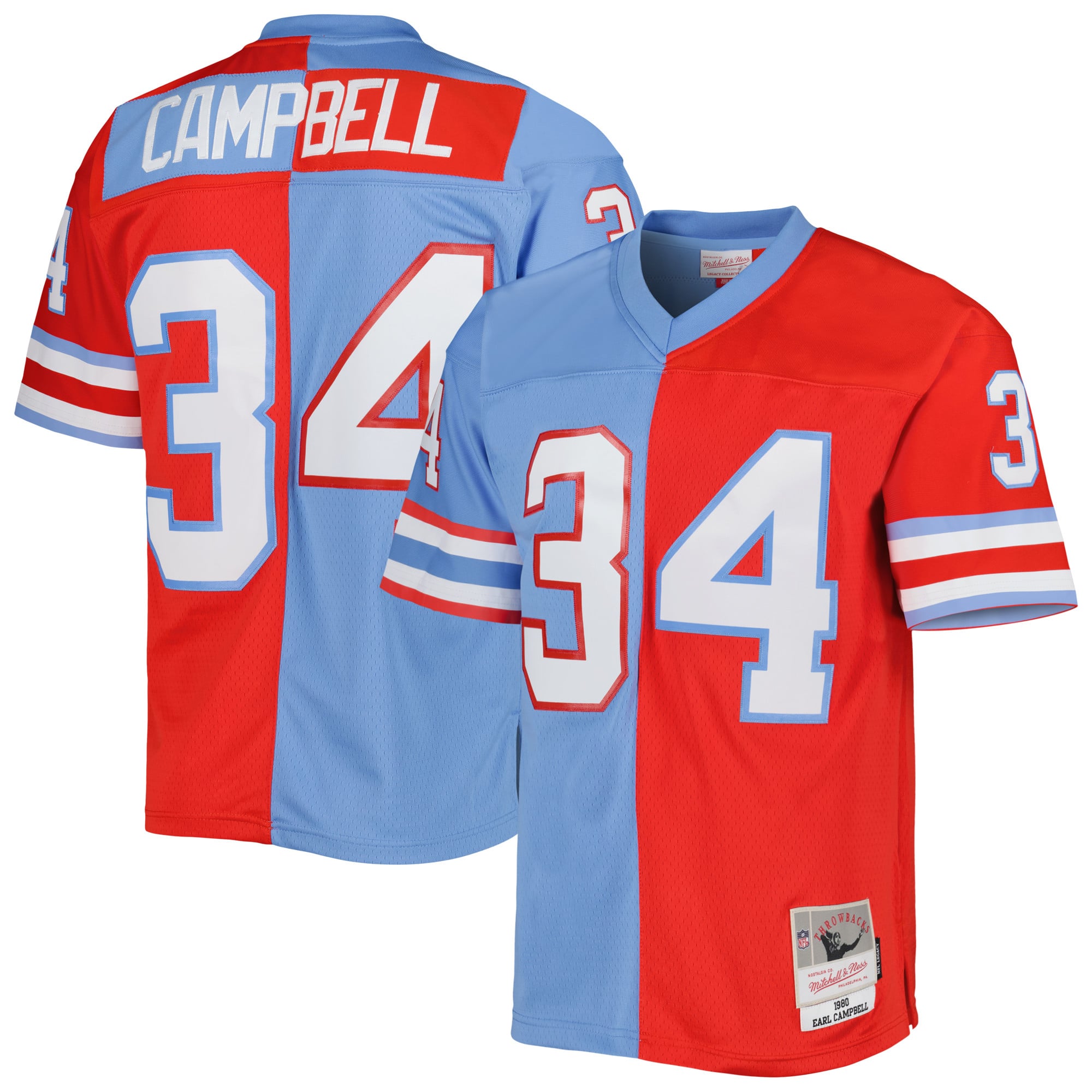 Men's Houston Oilers Earl Campbell Mitchell & Ness Red/Light Blue